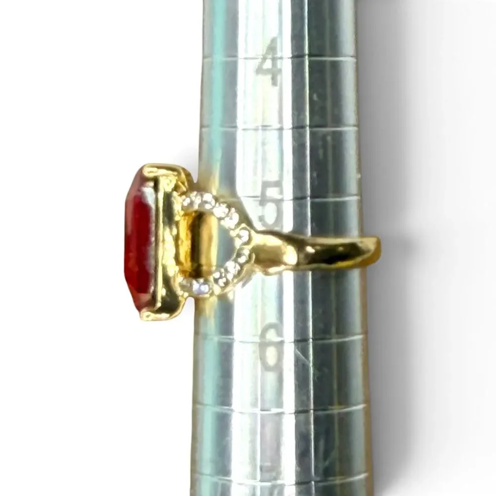 Gold-Tone Statement Ring with Red Rectangular Stone